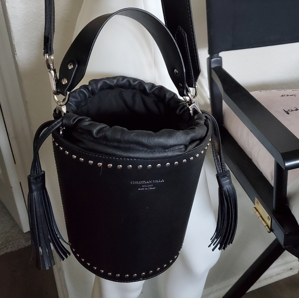 NWOT . Christian Viilla Drawstring Bucket Bag.